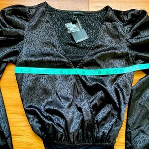 NWT Black Satin Animal Print Bodysuit by Forever 21 Women Size S